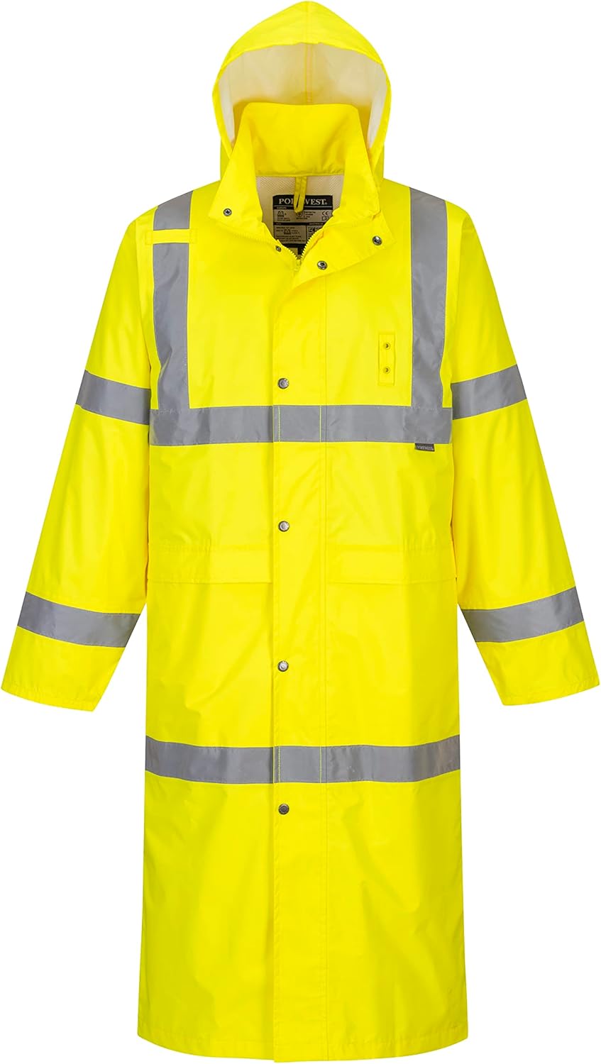 Portwest UH445 Men's Classic Raincoat Waterproof Hi Vis Reflective Long Rain Jacket ANSI Class 3 Yellow